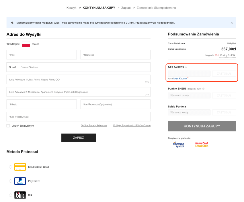 Kody Rabatowe SHEIN 40 Listopad 2025 Rabatio