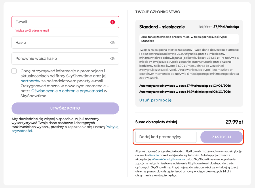 Miejsce na kod rabatowy Skyshowtime