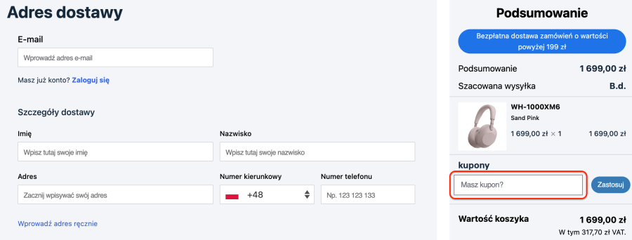 Miejsce na kod rabatowy Sony