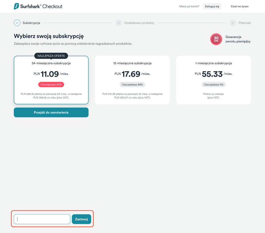 Miejsce na kod rabatowy SurfShark