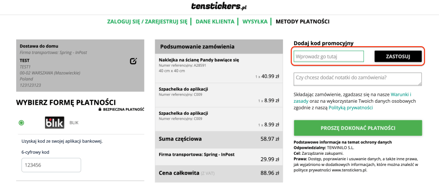Miejsce na kod rabatowy tenstickers