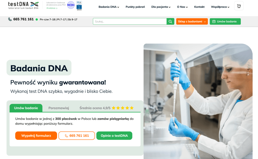 Strona internetowa Testdna