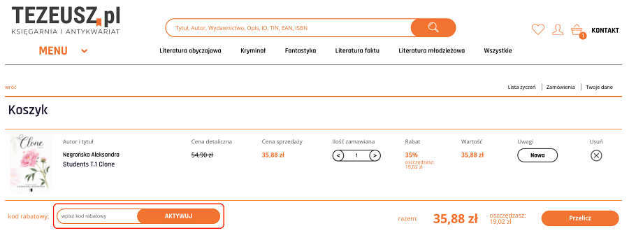 Pole na kod rabatowy Tezeusz