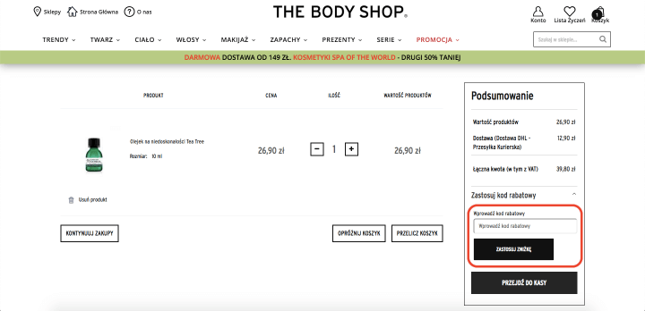 Miejsce na kod rabatowy The Body Shop