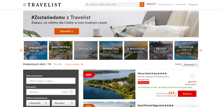 Strona internetowa Travelist