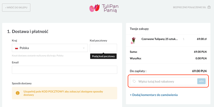 Miejsce na kod rabatowy TuliPan Panią