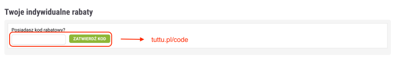 Miejsce, gdzie należy podać kod rabatowy Tuttu