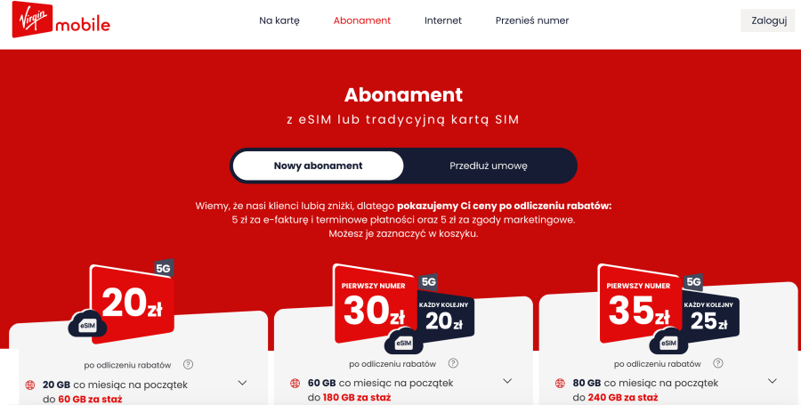 Strona internetowa virginmobile