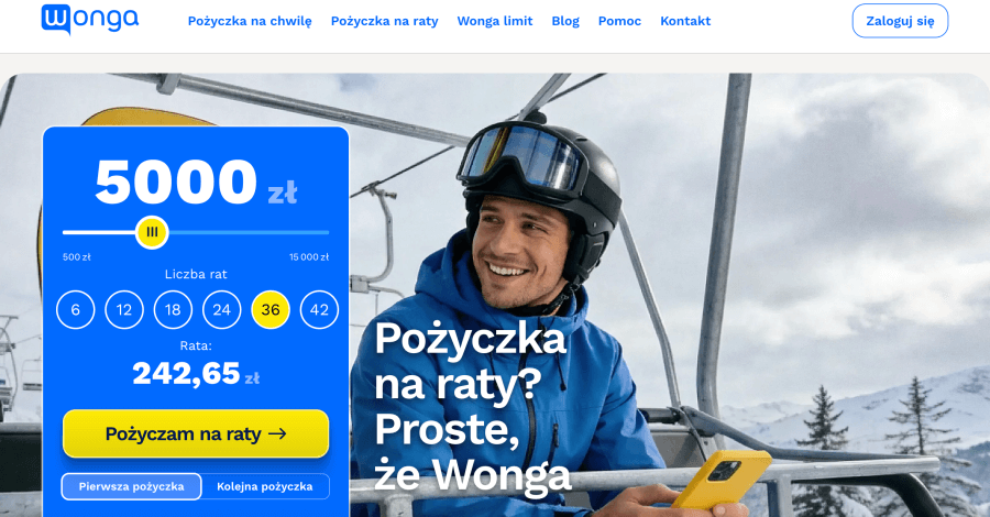 Strona internetowa Wonga