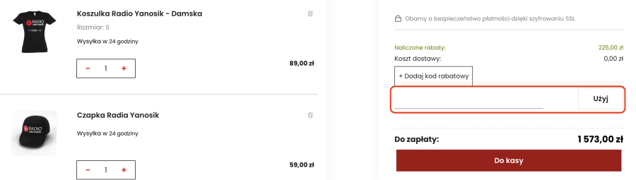 Miejsce na kod rabatowy yanosik