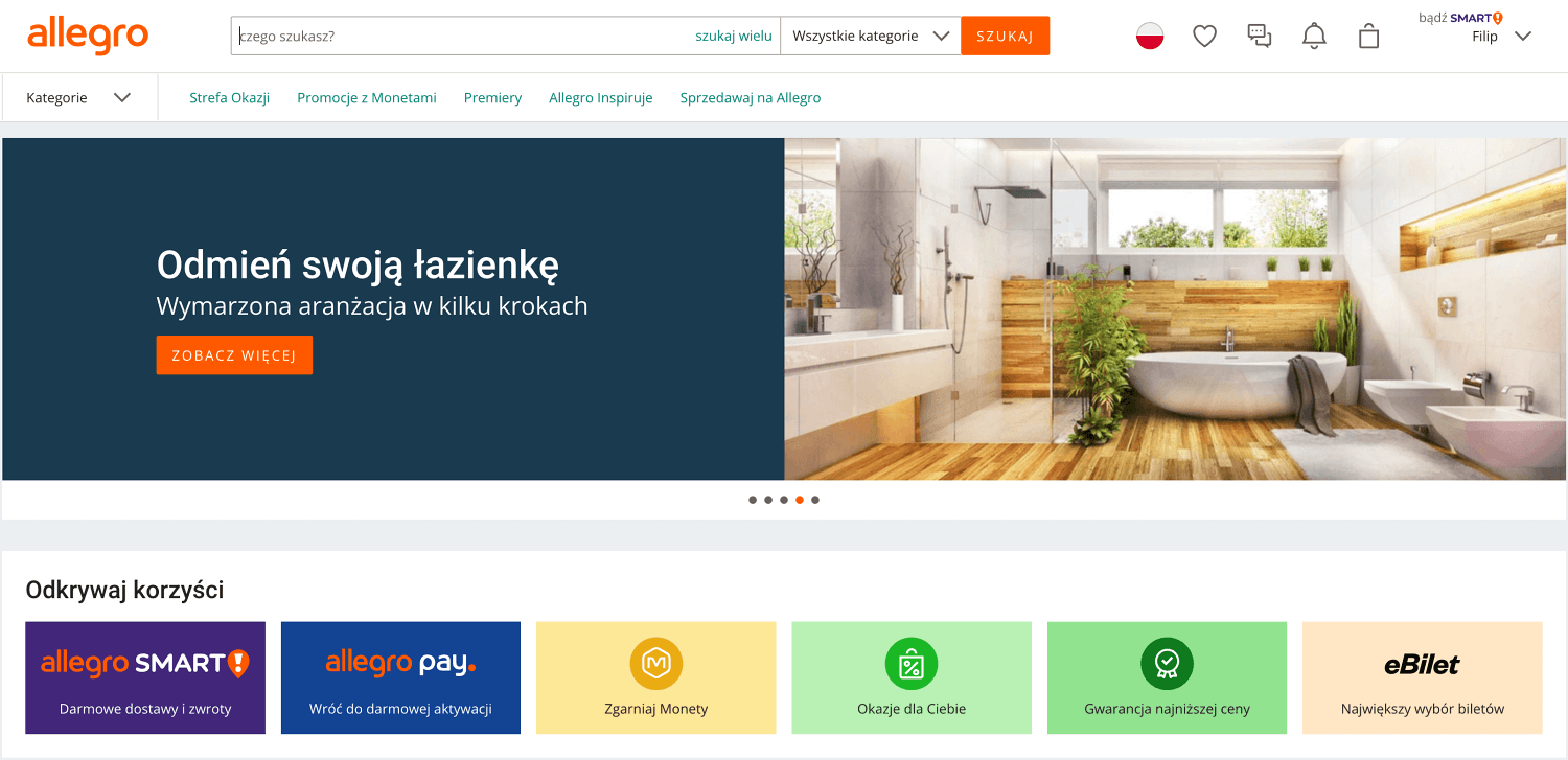 Strona internetowa serwisu Allegro