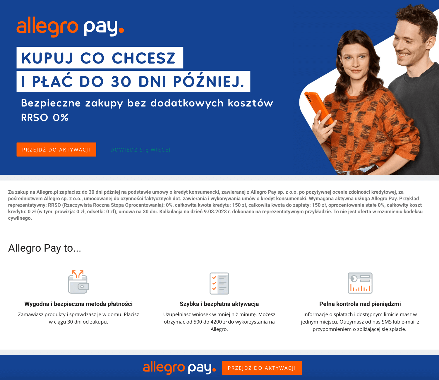 Strona z informacjami na temat Allegro Pay